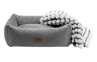 ZOOexpress лежанка «Сити» со съемным чехлом, с пледом, для кошек и собак мебельная ткань, серая