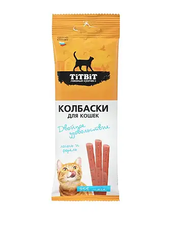 Купить titbit Лакомства для кошек колбаски "Двойное удовольствие" с лососем и форелью